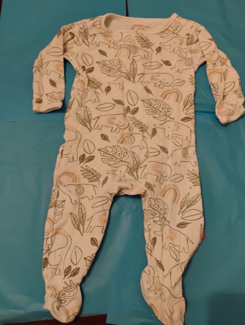 Magnetic Me Cream One-Piece Footie with Neutral Elephant & Leaf Print